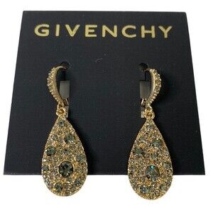 Givenchi Crystal Scattered Pave Tear Drop Earrings Gold Tone French Wire Closure